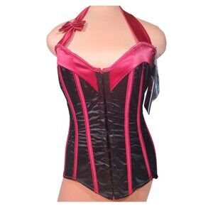 Black Pink Corset Bustier Top Trim  Large NWT